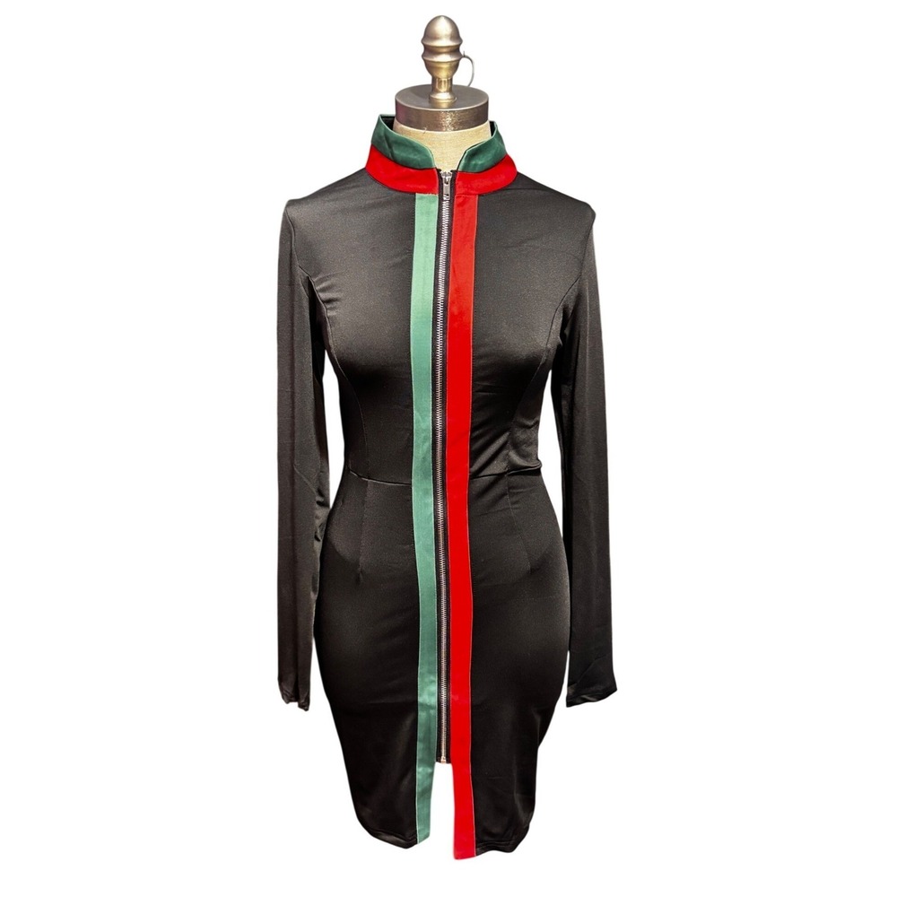 Francesca Bettini Made in Italy Red Green Stripe Zip Front Dress‎ NWOT Small
